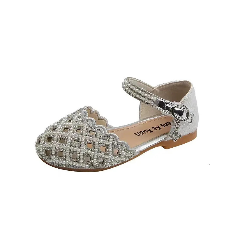 AINYFU Kids Flats Sandals Girls Princess Rhinestone Party Sandals Childrens Leather Hollow Out Beach Shoes Size 21-36 250326