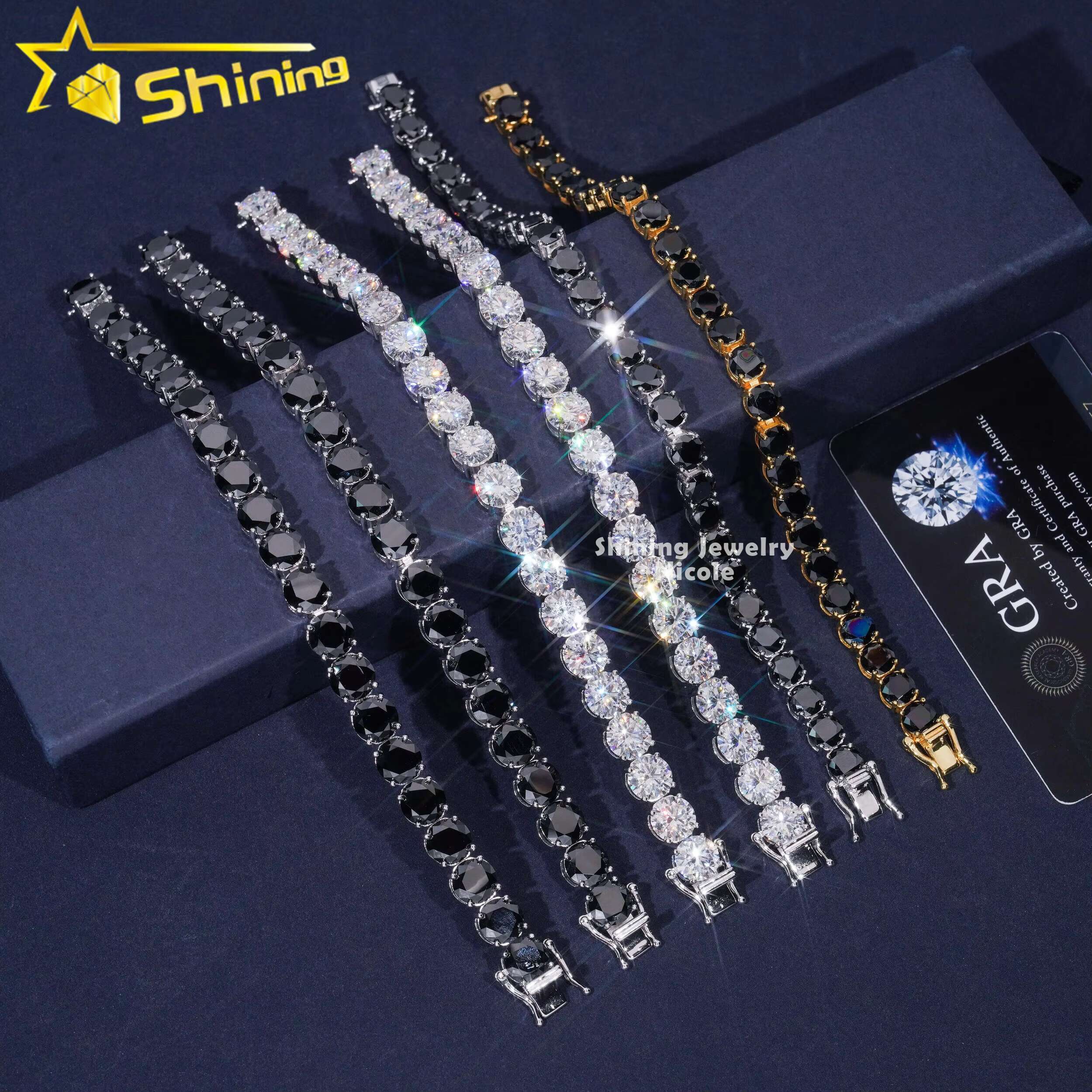 Big Luxury Hot Sale High Quality 6.5mm 8.0mm 925 Sterling Silver Tennis Chain Black Clear Diamond Tennis Bracelet