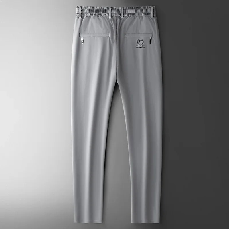2024 Summer Soft Ice Silk Fabric Mens Thin Casual Pants Korean-style fashion Straight High Stretch Trousers Male 250317