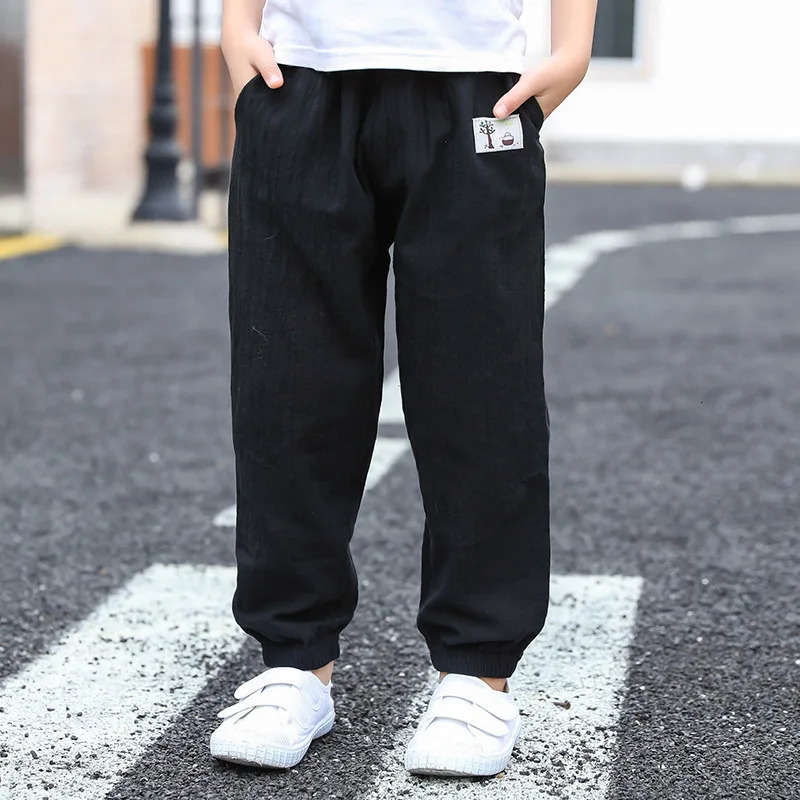Childrens Trouser Boys and Girls Cotton Linen Elastic Waist Solid Color Summer Clothing Pants 250325