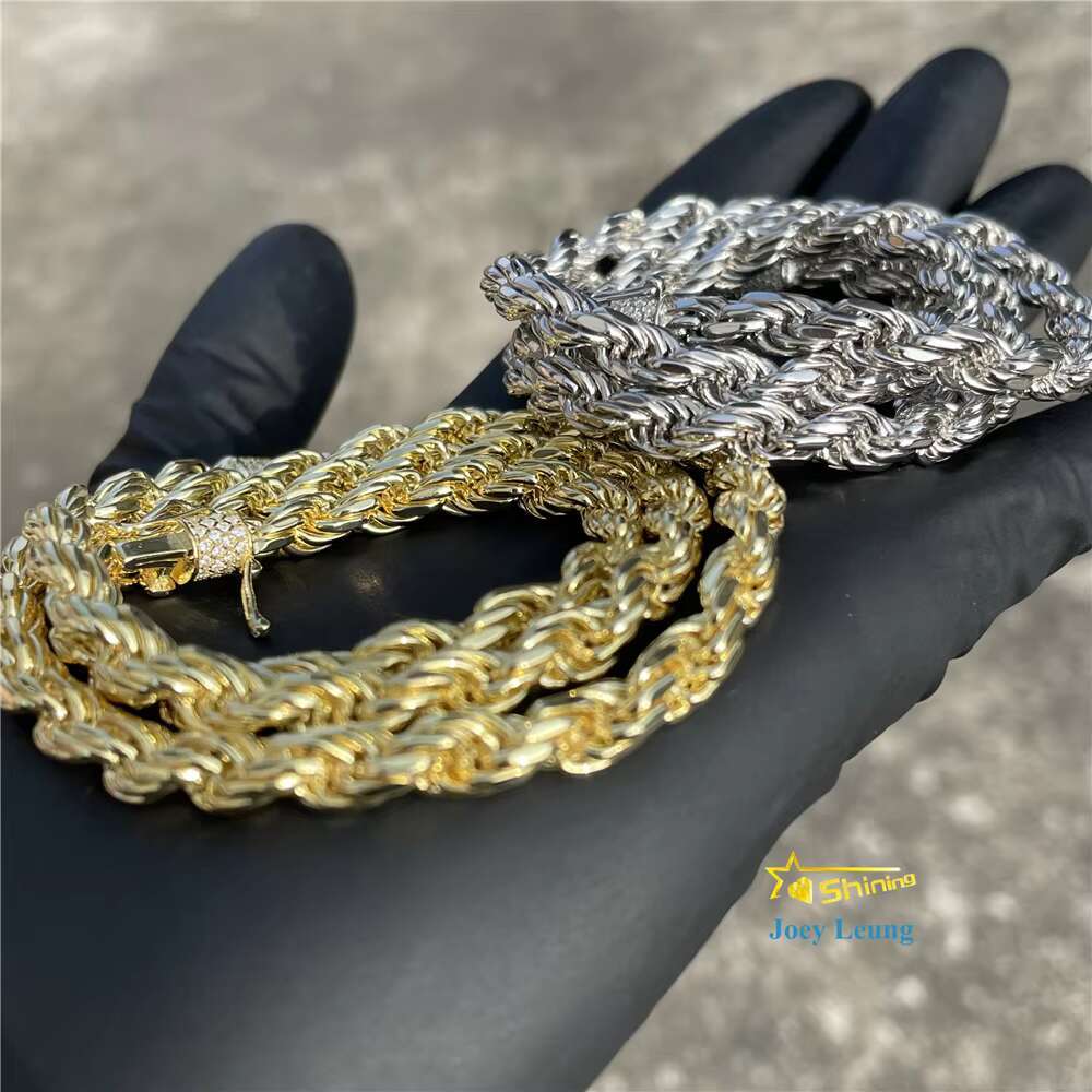 Ready to Ship Hip Hop Jewelry 6.0mm Rope Chain 18K Gold Plated VVS Moissanite Diamond Necklace 925 Sterling Silver Rope Chain
