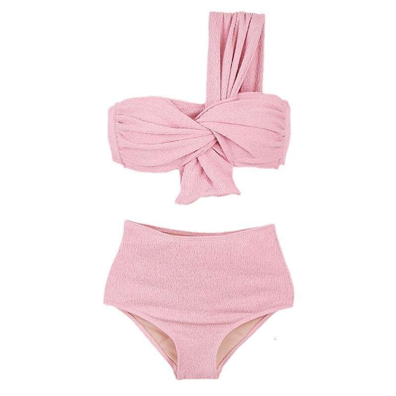 Women OIINAA Swimwear Sexy One Shoulder Bikini Set Solid Color Swimsuit Summer Bow Tie Biquinis Two-pieces Female Bathing Suit
