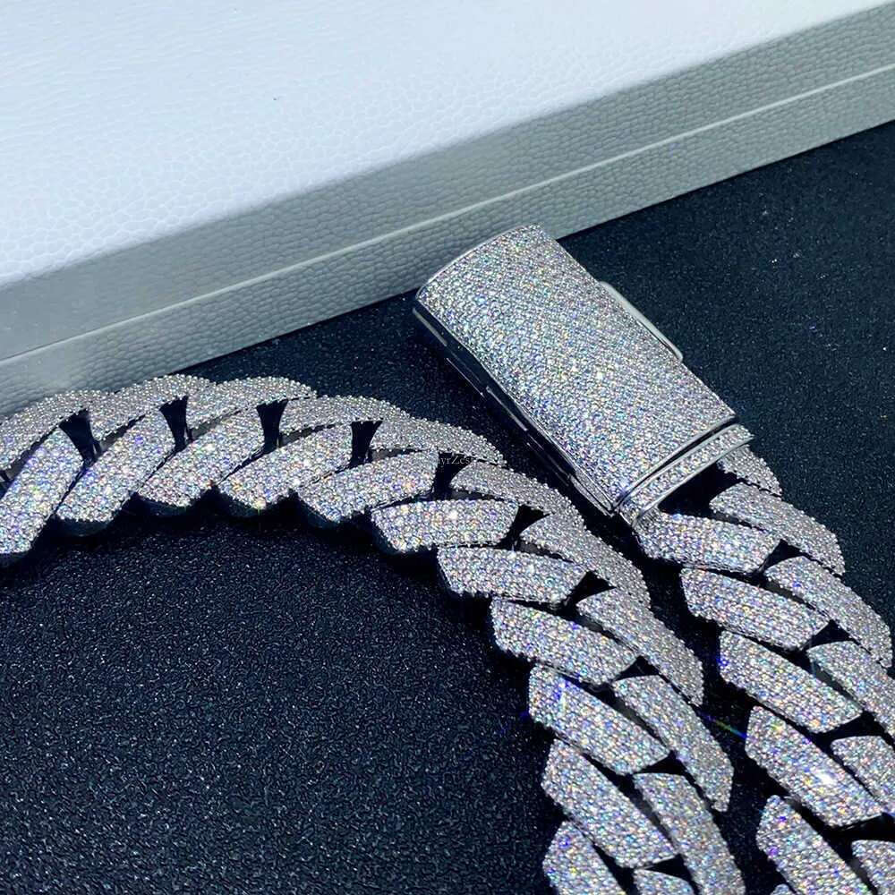 moissanite necklace cuban k chain 20mm 4 row full dia ice out vvs pass dias tester stainless steel plating hiphop men's jewelry bracelet necklace