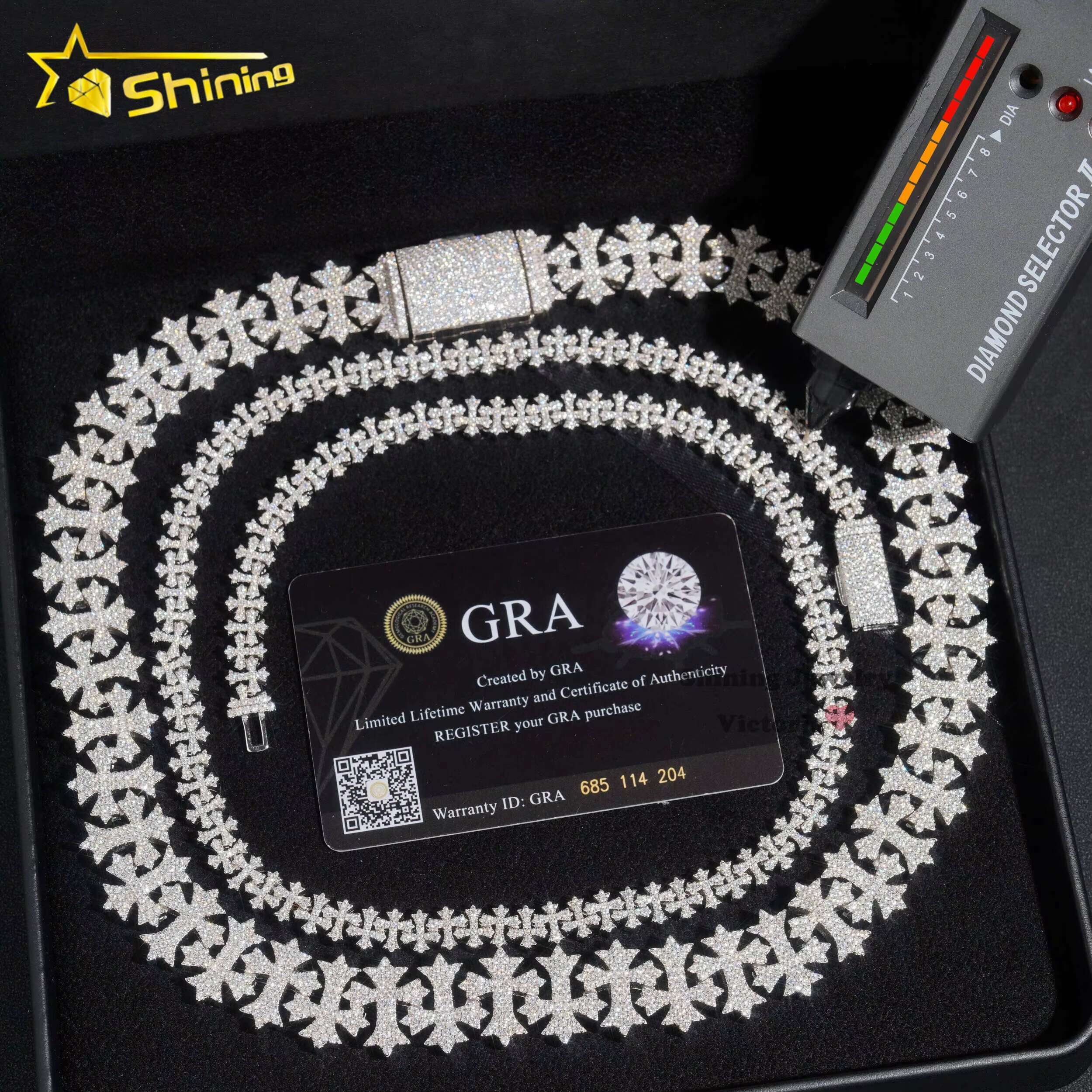 New Style Custom Pass Diamond Tester VVS Moissanite Cross Cuban Link Chain 8mm Hip Hop Necklace Men Jewelry
