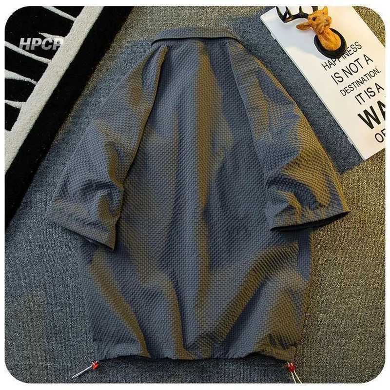 Texture ice silk workwear mens short sleeved shirt and short sleeved two-piece set summer cool quick drying loose topXJ250326