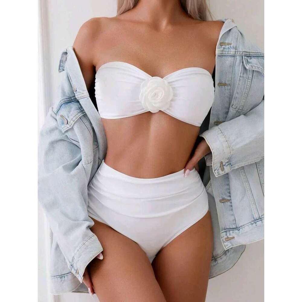 XS - L 3D wer Bandeau Bikinis Female Swimsuit High Waist Women Swimwear Two-pieces Bikini Set Bathing Suit Swim Lady - Twopieces - -