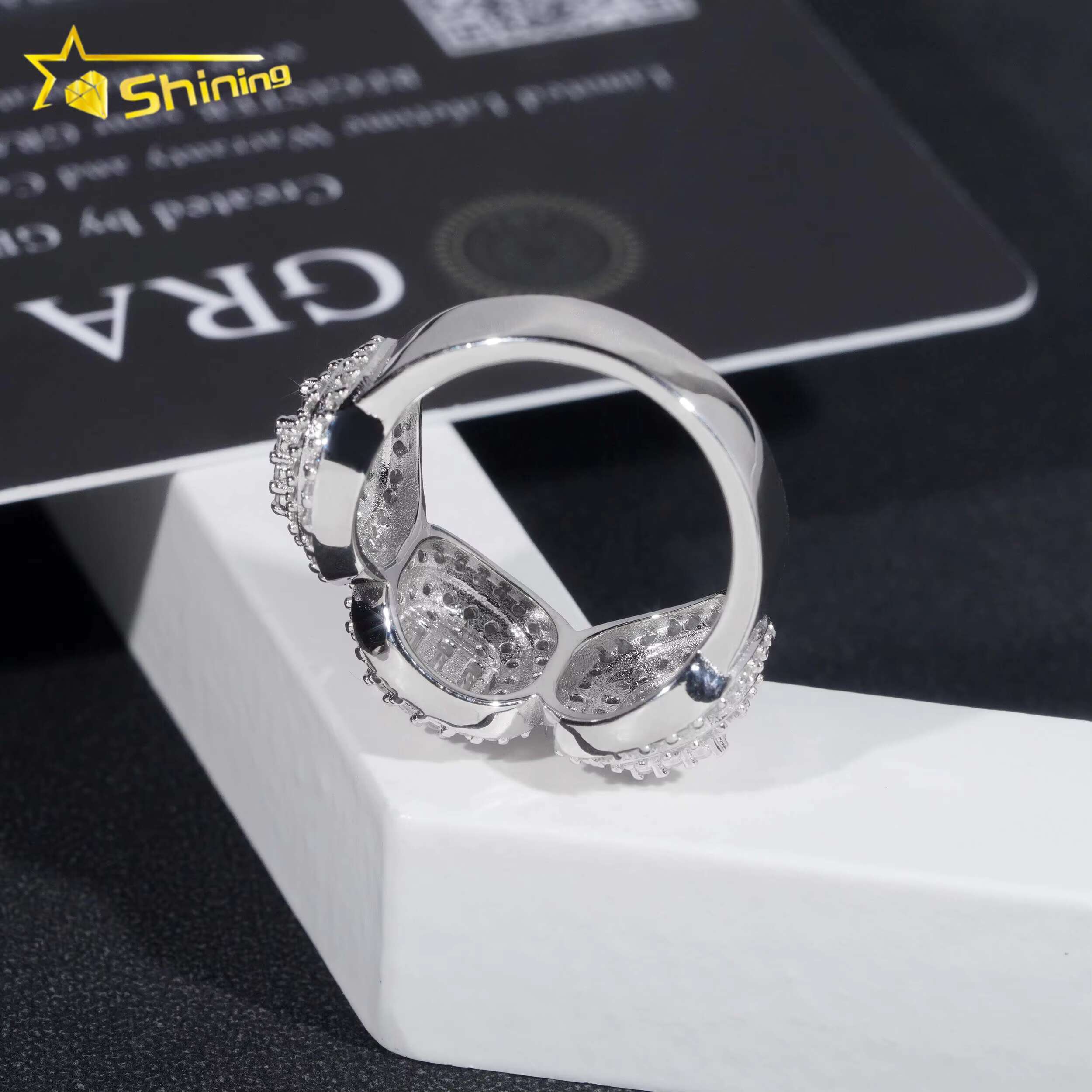 Hot Sale Fashion Jewelry Hip Hop Iced Out Rings 925 Silver VVS Diamond Moissanite Ring