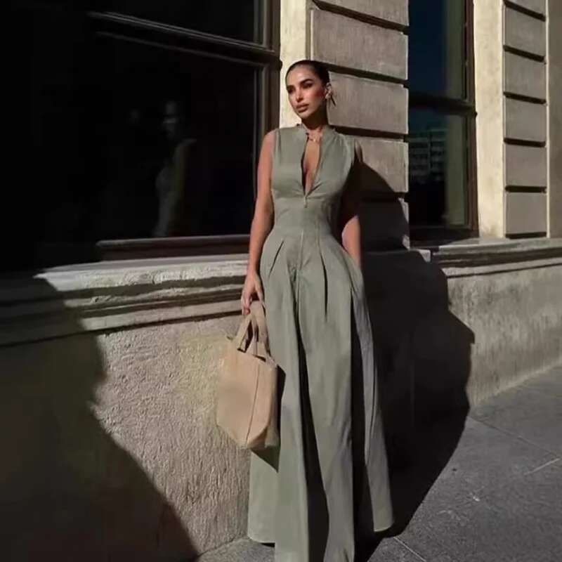 Dongdumaoyi Nieuwe Collectie Damesmode Mouwloze Taille Afgevende Lange Jurk Met Ronde Hals Europese En Amerikaanse Stijl