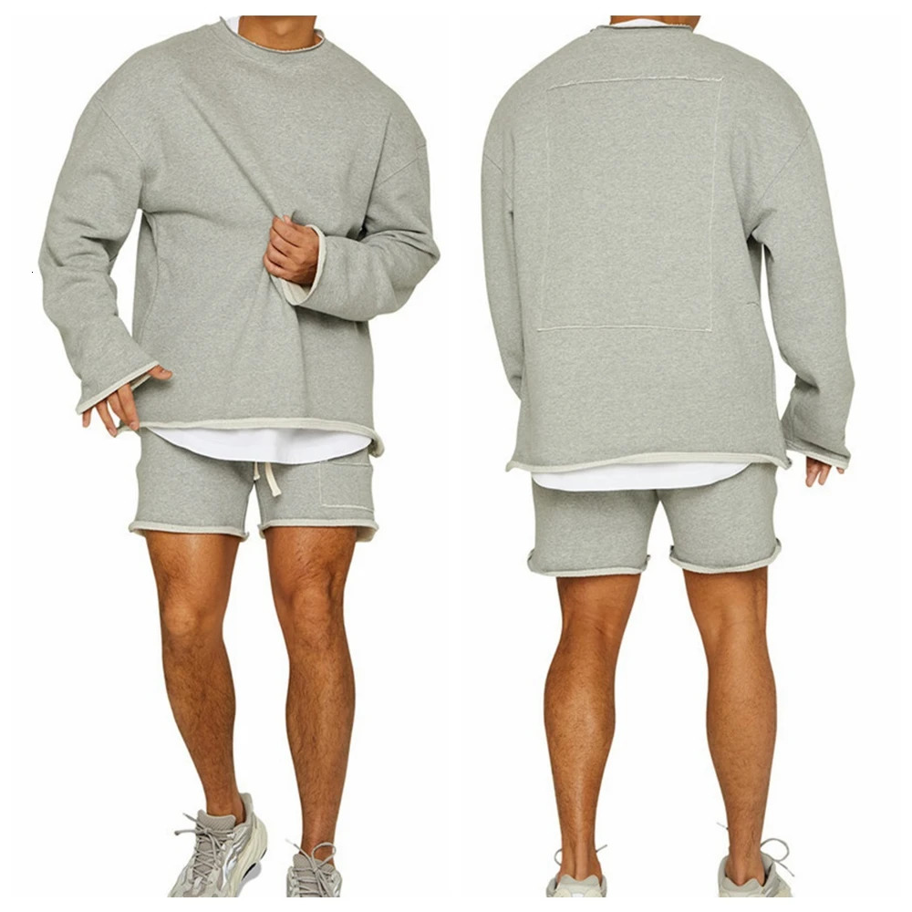 Mens cotton short sports training jacket with patches streetwear gym fitness kit pleated mens track and field suit 250327