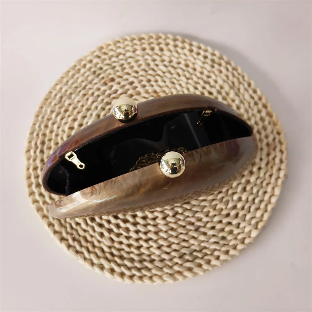 Irregular dumping solid brown coffee acrylic box clutch bead handbag womens shoulder evening beach party 250326