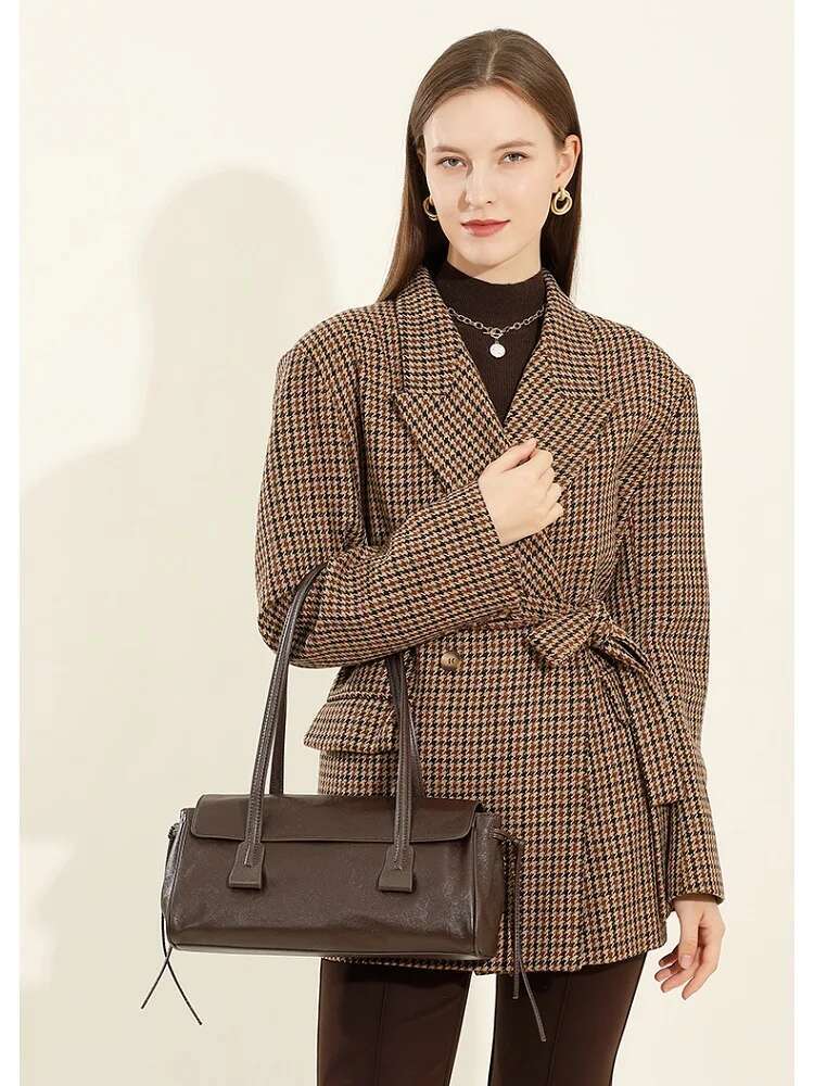 NEW Tanned Cowhide Women Baguette Bag Underarm Women's Shoulder Popular Shopping Commuter Bag Genuine Leather Handbag