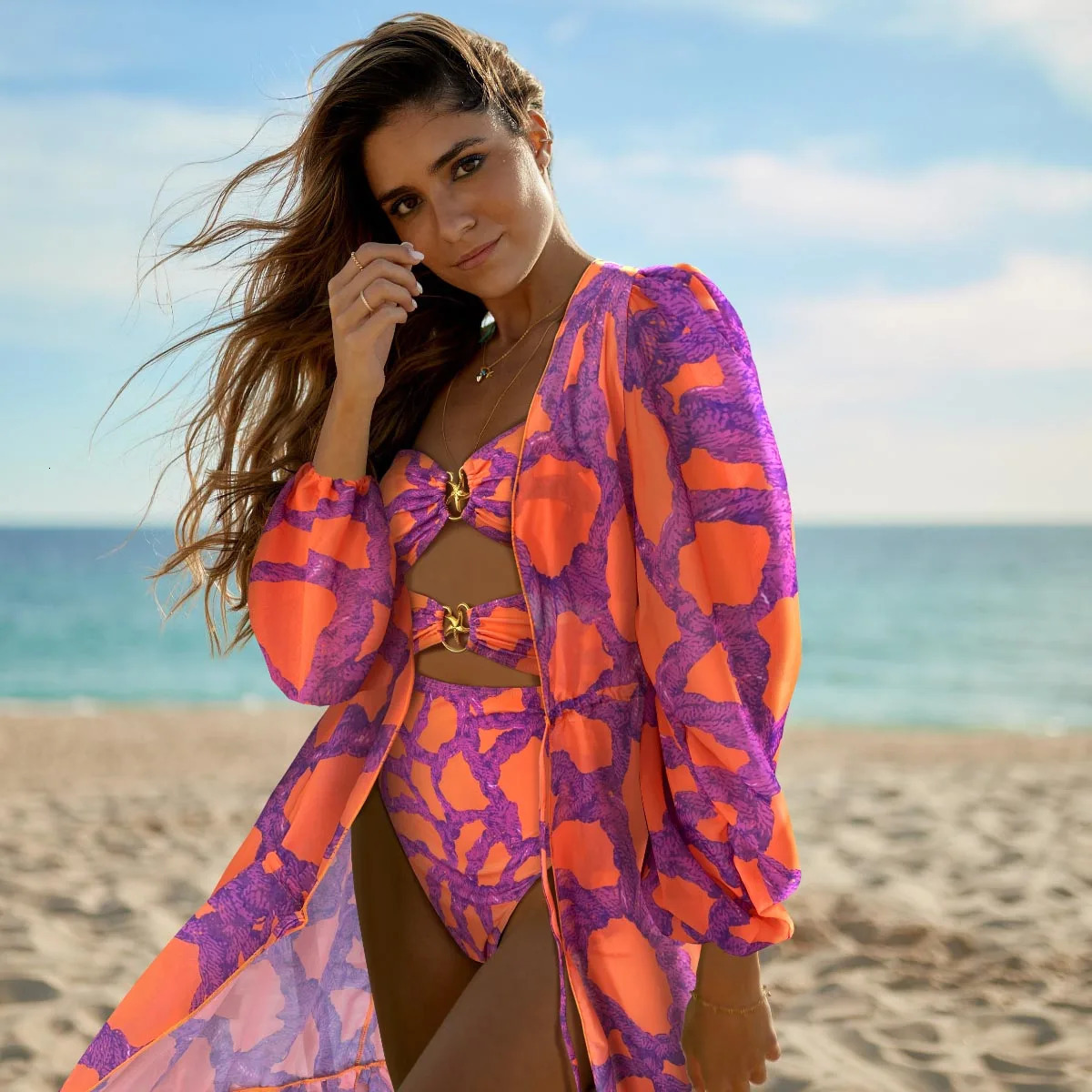 ly arrived VNeck onepiece swimsuit sexy floral print womens beach set 250327