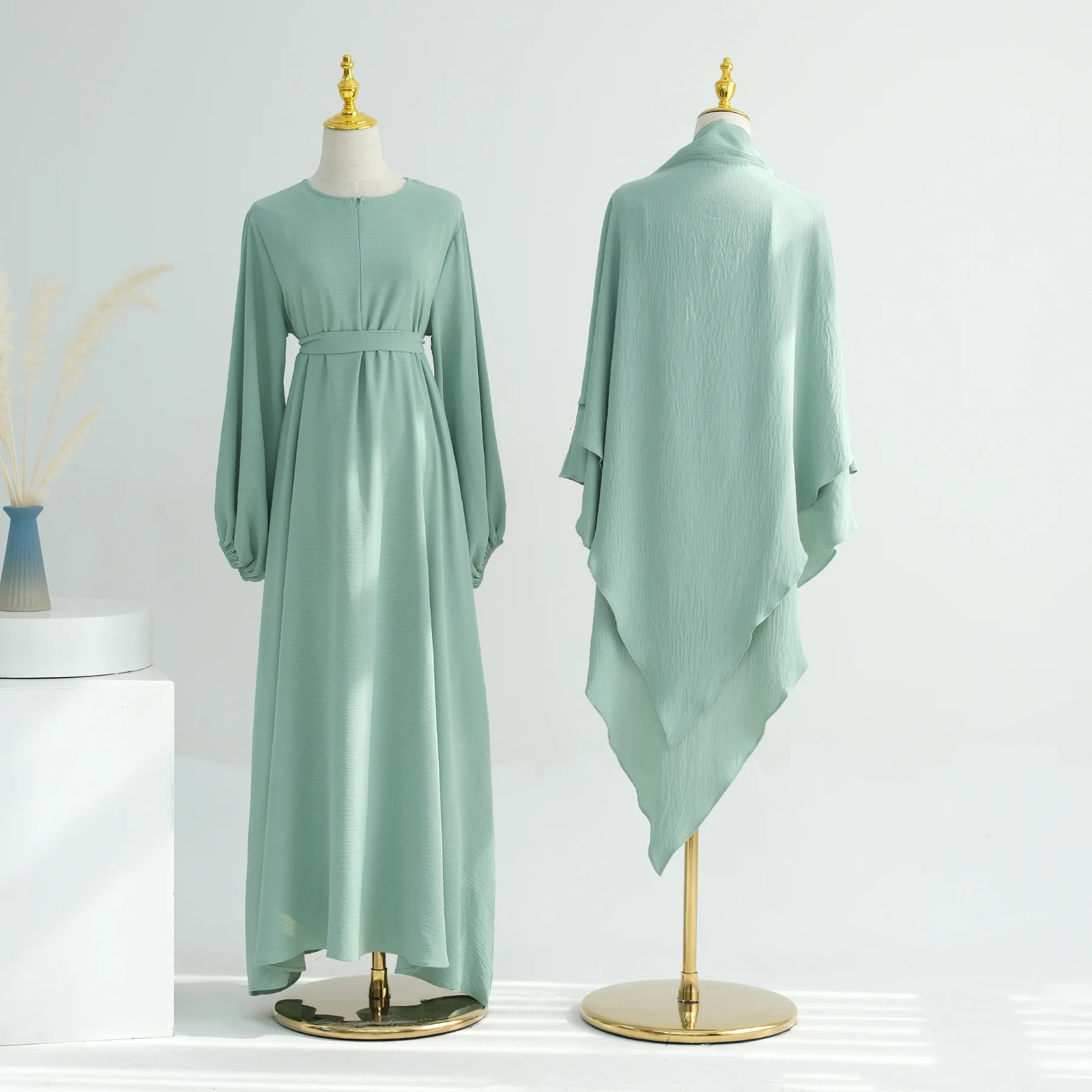 Eid al Fitr Muslim Dress and Khimar Set 2piece Womens Party Abaya Morocco Ramadan Lace Kaftan Islamic Dubai Arab Long Robe 250326