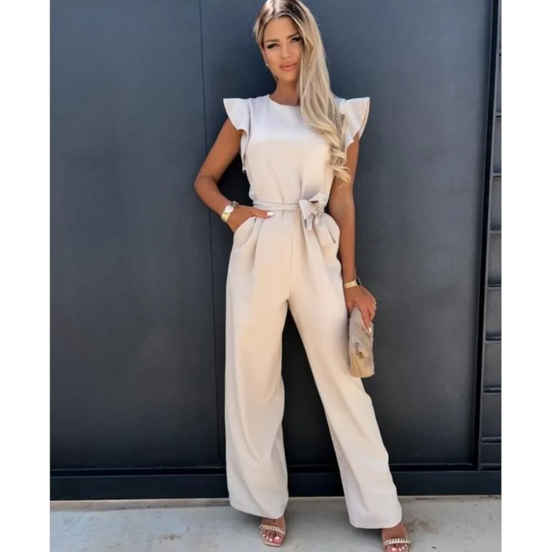 Womens casual pleated lace top womens summer jumpsuit fashionable rose red round neck short sleeved Playsuits 250326