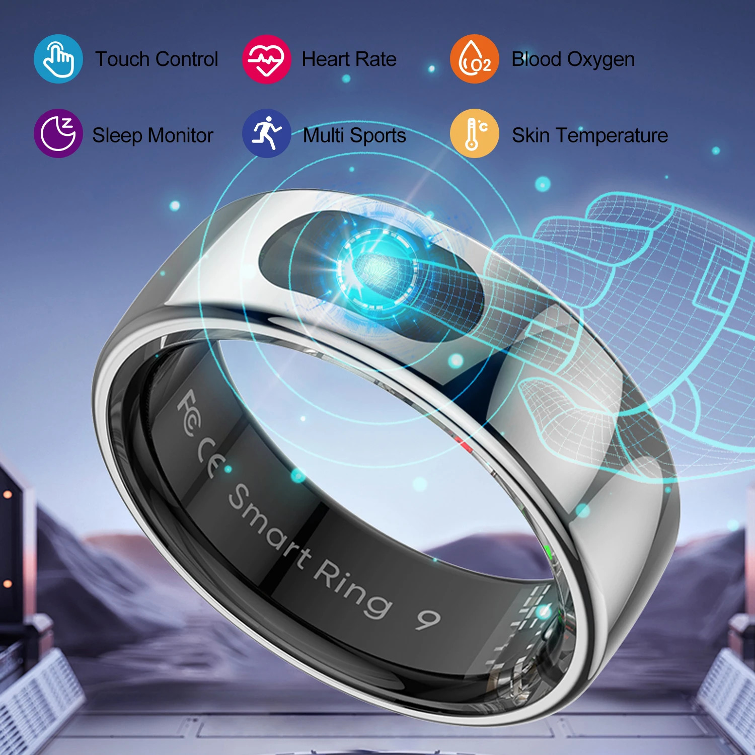 R08 Mens Smart Ring with Female Touch Control Function Health Monitor IP68 5ATM Waterproof Skin Temperature Measurement Smart Ring 250322