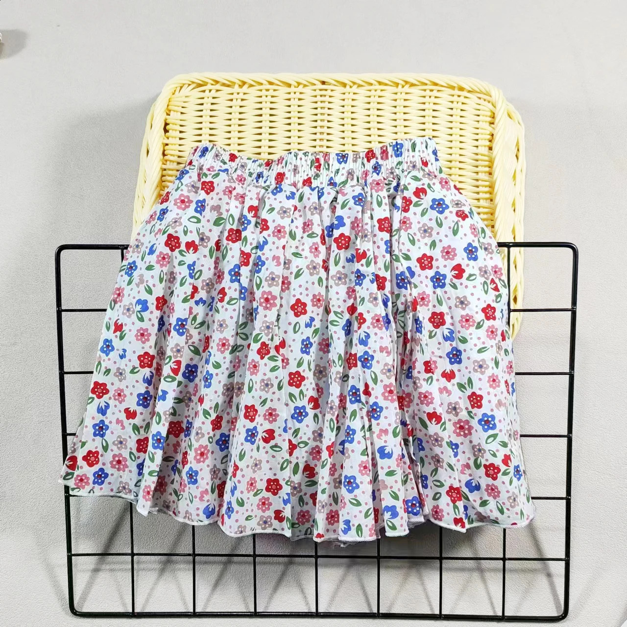 Girls Cotton Floral Princess Hundred Fold Skirt Sweet Big Elastic Waist Mini Childrens Skiing 250312