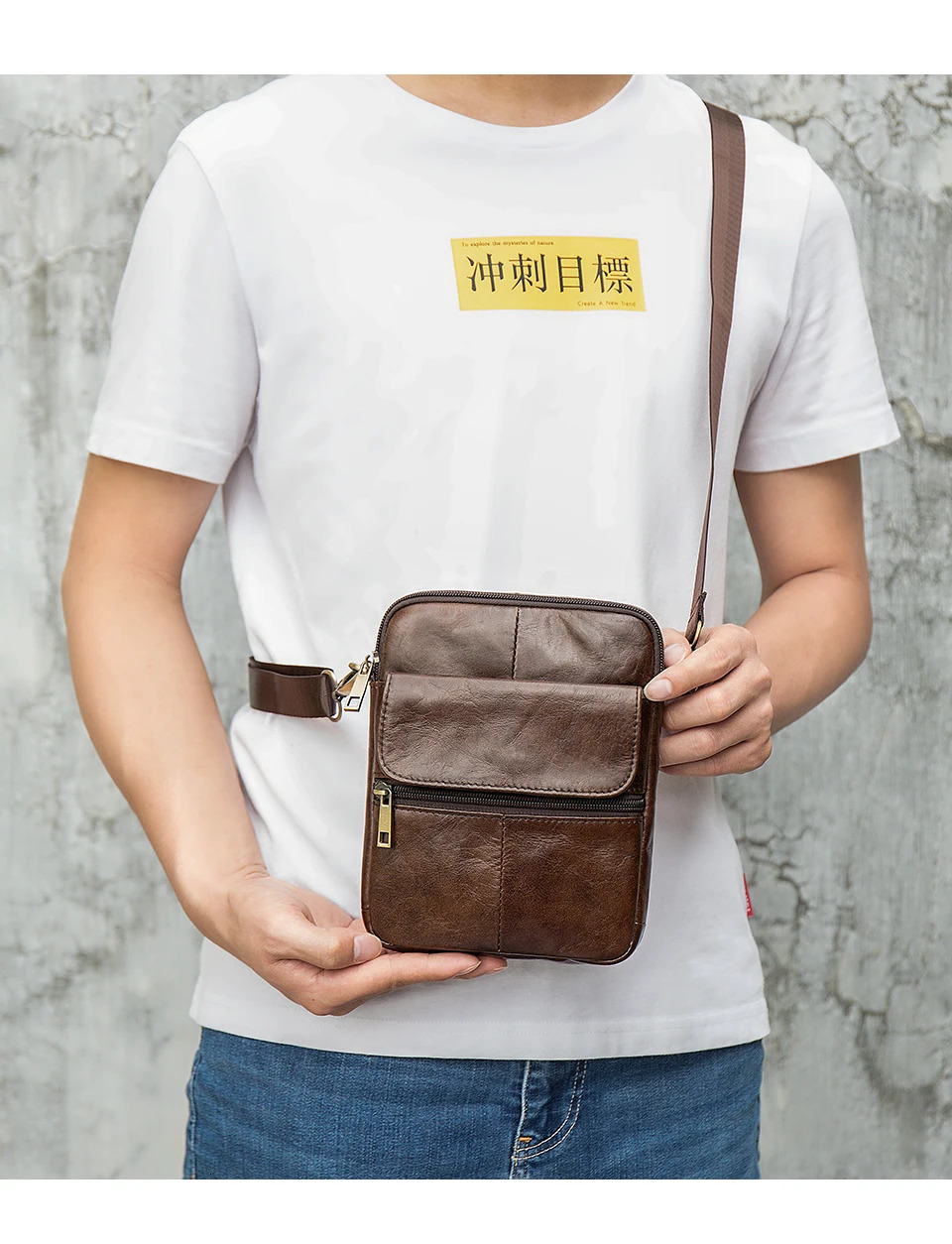 Luufan mens leather shoulder bag mini travel cross body flip 250326