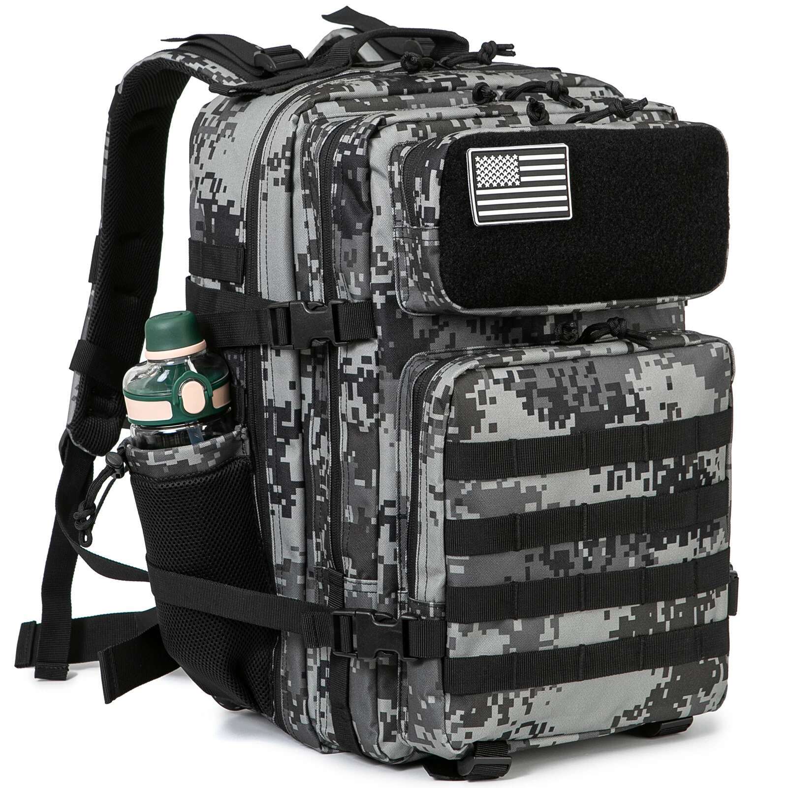Qt&Qy 50L Tactical Survival Bag Hunting MOLLE Backpack GYM For Men EDC Outdoor Hiking Rucksack Witch Bottle Holder