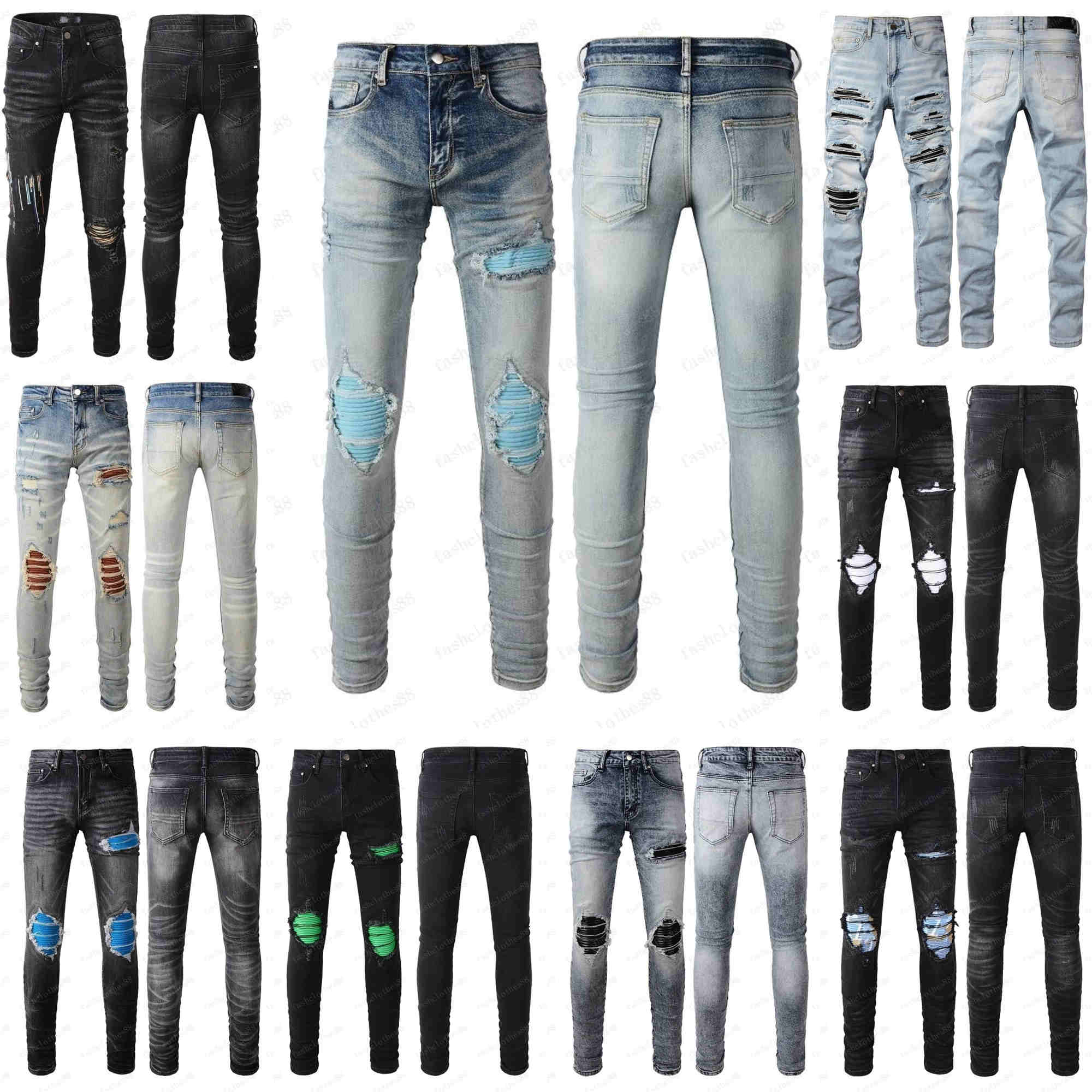 designer Mens jeans jeans High Street Hole Star Patch Men's womens embroidery panel trousers stretch slim-fit trousers pants
