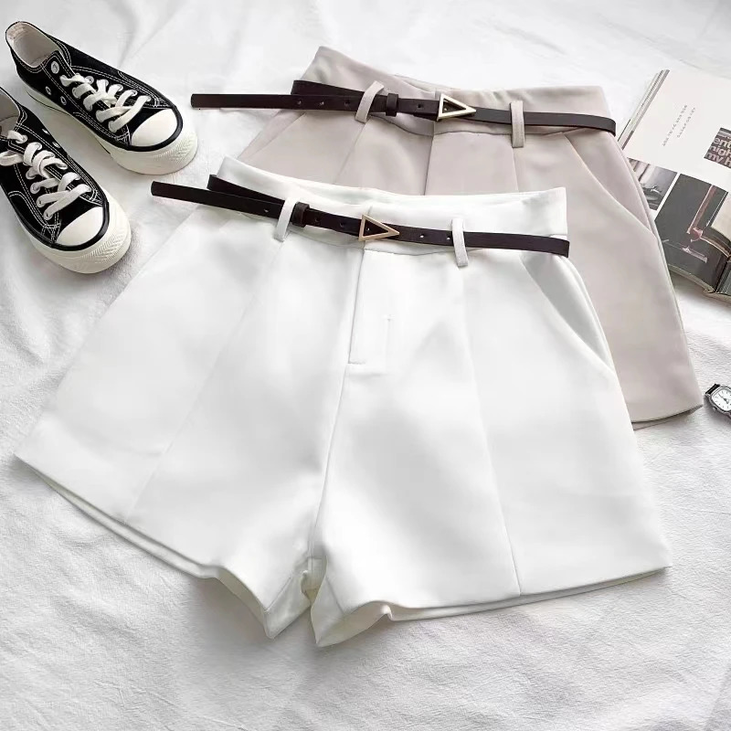 ITOOLIN Casual Womens Shorts Aline High Waist Short Chic Office Lady With Belted Vintage Female Trousers Spring Summer 250321