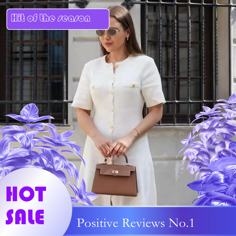 Dongdumaoyi Zomer Damesmode Nieuwe Ronde Hals Single Breasted Korte Mouw Afslanken Gebreide Mini Jurk C