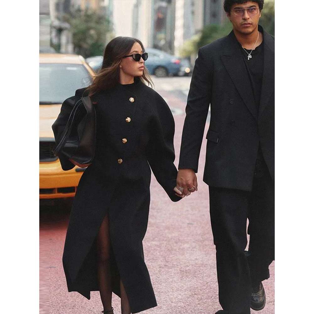 Women's Coat Elegant Women Woolen Long Coats O-Neck Full Sleeve Single Breasted Outwear Female Autumn Winter New Lady Streetwear