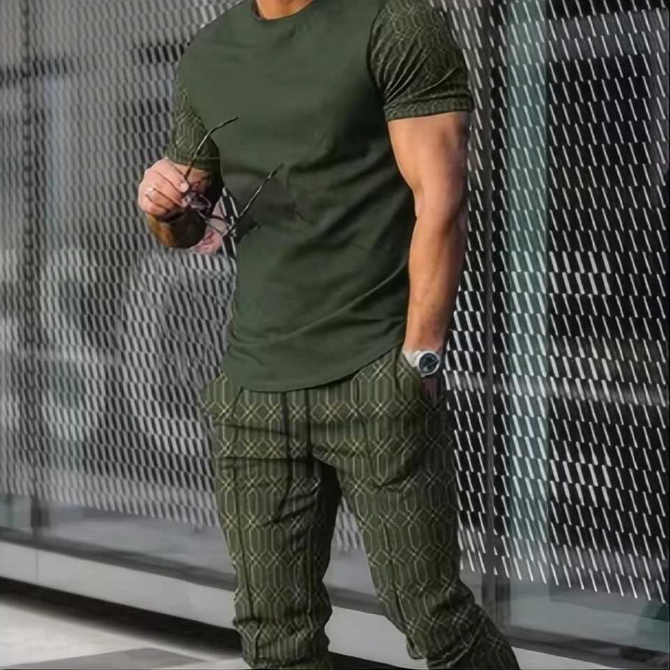 Summer mens T-shirt and pants sportswear abstract gradient 3D printed T-shirt and pants set 2-piece streetwear oversizedXJ250326