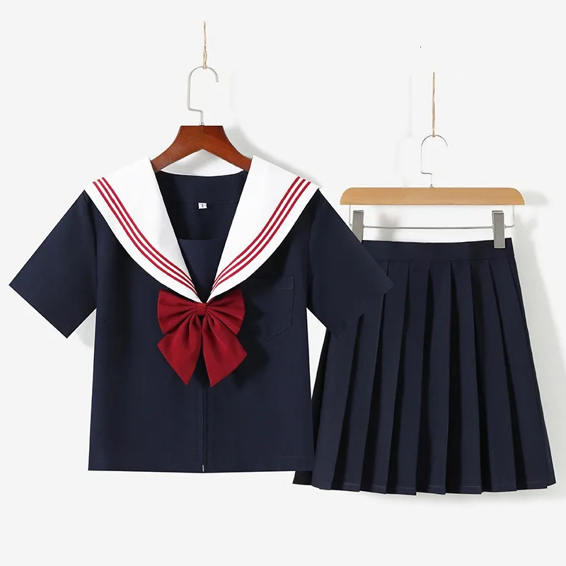 Japanese JK style white collar red three stripe sailor uniform pleated ski suit suitable for daily wear and roleplaying college 250326