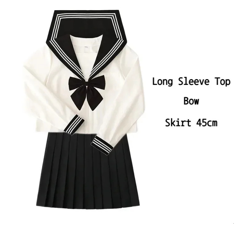 Basic JK Black Collar White Line School Uniform Female Sailor Set Folded Skiing Japanese Style Costume Anime COS 250326