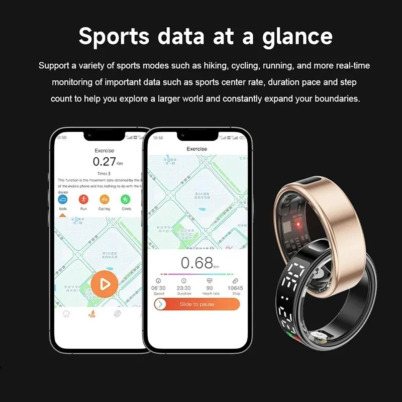 SR08 Mens Smart Ring Womens LED Display Heart Rate and Blood Oxygen Monitoring Multi sport Modes IP68 and 5ATM Waterproof 250322