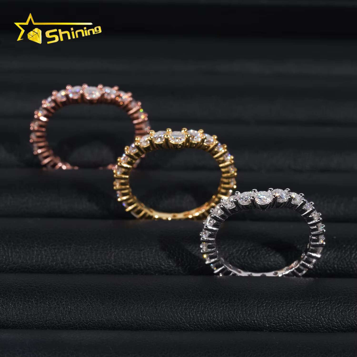 Fashion Design VVS Moissanite Round Band Engagement Ring Gold Plated 18K 925 Sterling Silver Wedding Rings