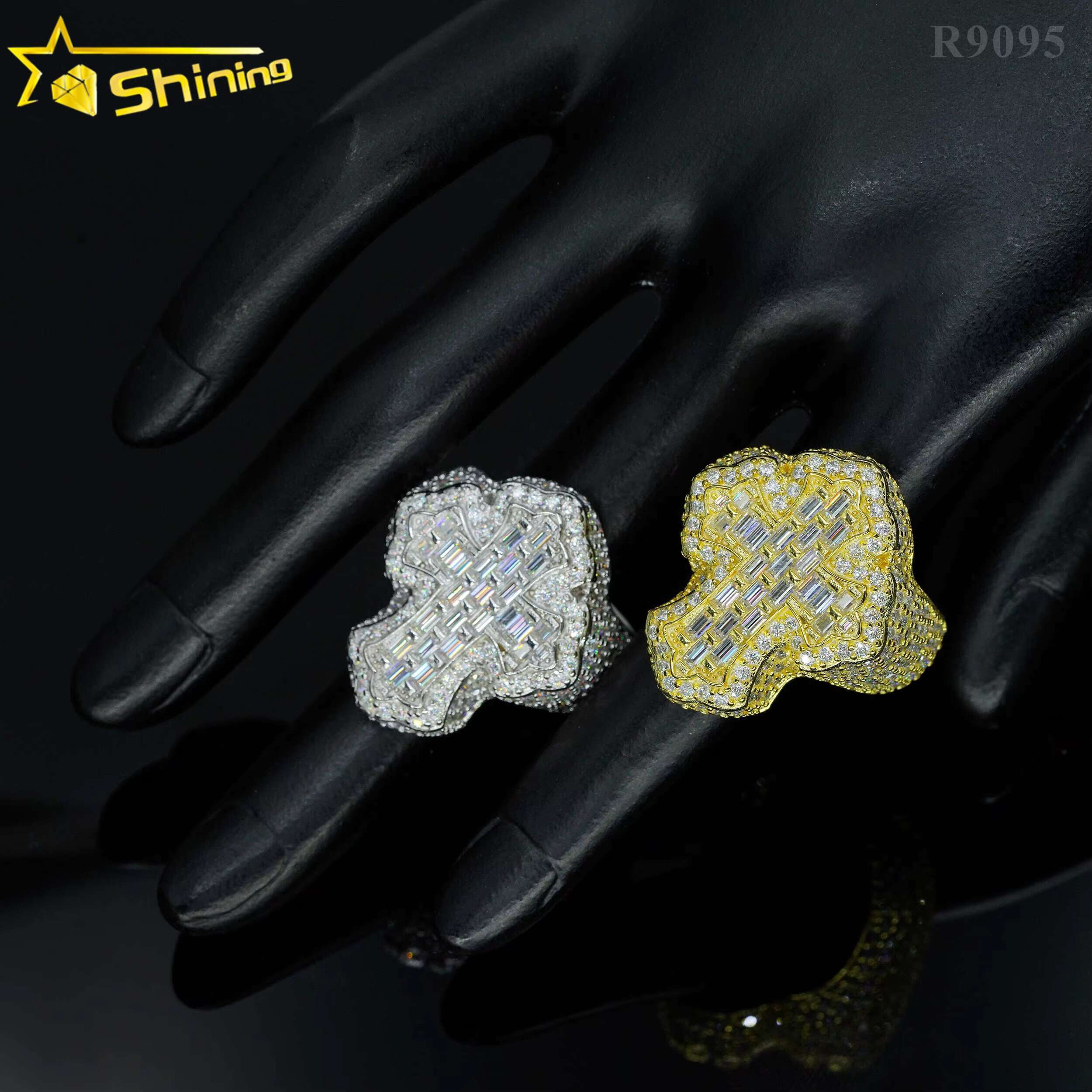 Hip Hop Fashion Iced Out Vvs Moissanite Cross Engagement 925 Sterling Silver Men Diamond Ring
