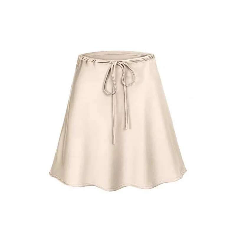 Dongdumaoyi Satijnen Midi Rok Trekkoord Tie Taille Casual Korte Zomer Effen Kleur Dames A