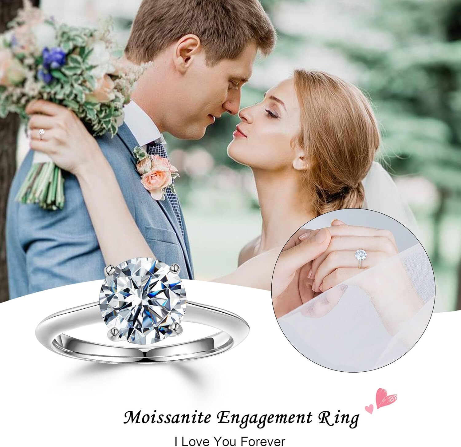 Turandoss Moissanite Rings for Women 23ctR oundD C olorV VS1C larityE ngagementR ings1 4KW hiteG oldV ermeil4 P rongK nifeE dgeM oissaniteS olitaireR 