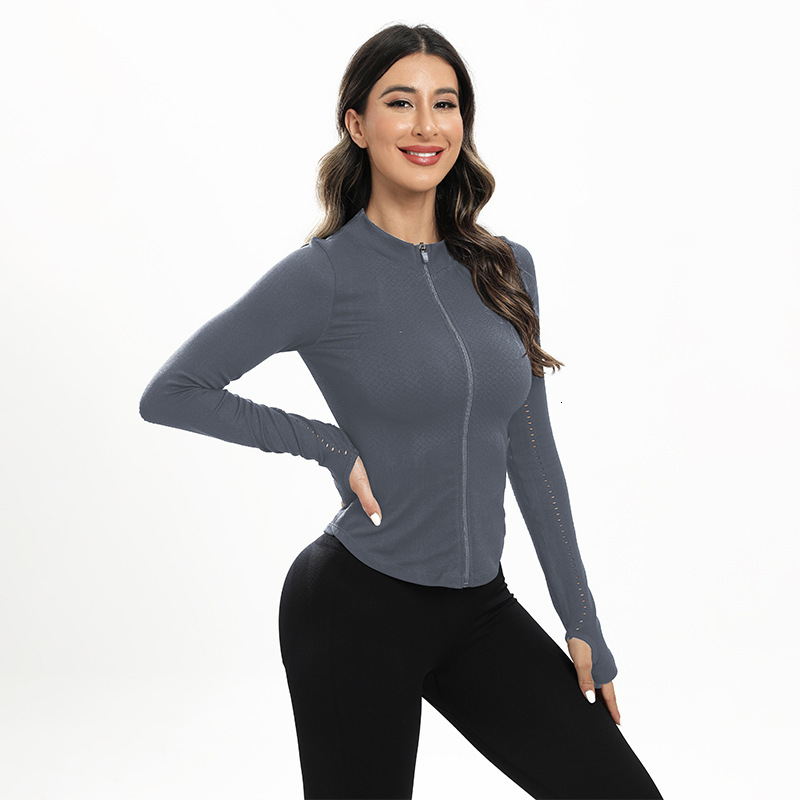 Hollow Out Long Sleeved Jacket, Women's Sports Fitness Round Neck Zipper, Autumn And Winter New High-End Yoga Suit