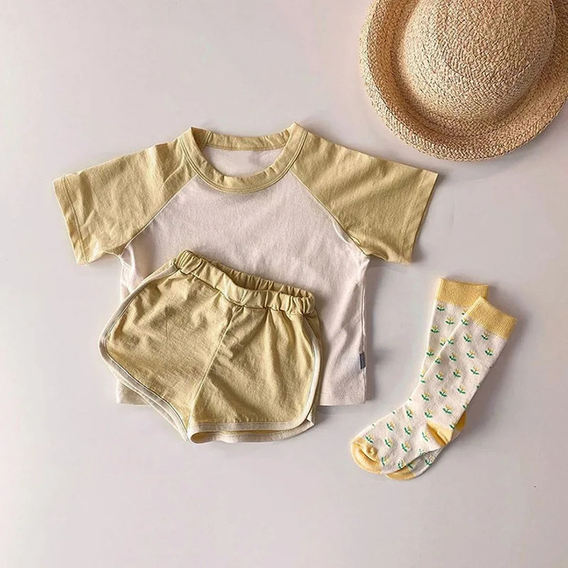Kids Clothes Girls Sets Summer Short Sleeve Patchwork T-shirts Shorts Suits Outfits Loungewear Baby Boys Clothes Sets 250326