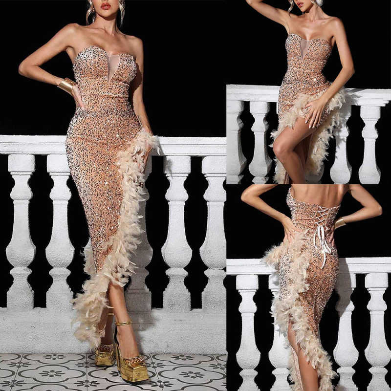 Sequined Sparkly Prom Dress Mermaid Sweetheart Neck Evening Dresses Formal Illusion High Side Split Beaded Lace Birthday Gowns