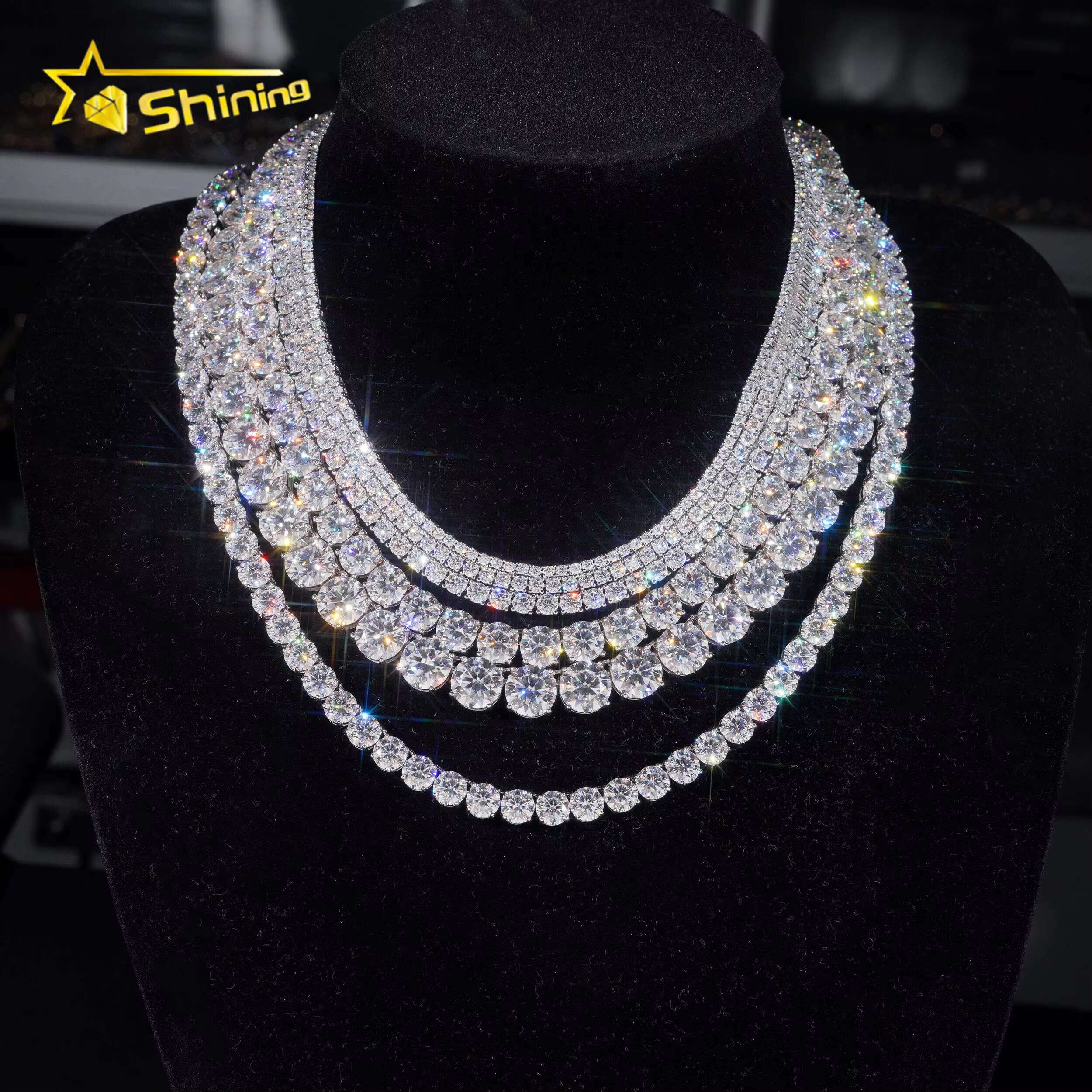 Hot Sale Classic Basket Prong Setting 925 Silver VVS Diamond Bracelet Necklace Moissanite Tennis Chain