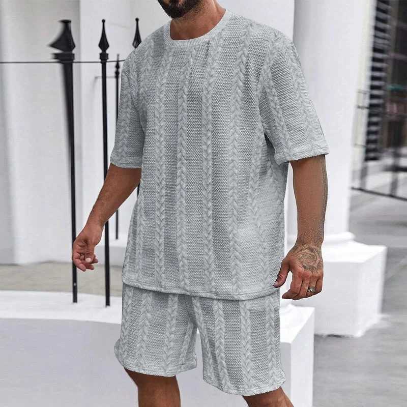 Mens track and field uniform solid color round neck zipper short sleeved T-shirt+casual sports shirt mens loose two-piece fitness setXJ250326