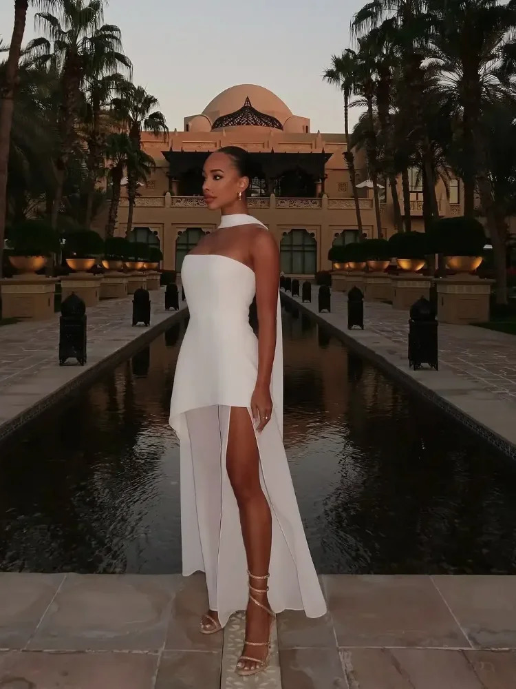 Fashion strapless silk screen splicing Maxi dress elegant sleeveless backless vacation pants 2025 womens beach 250324