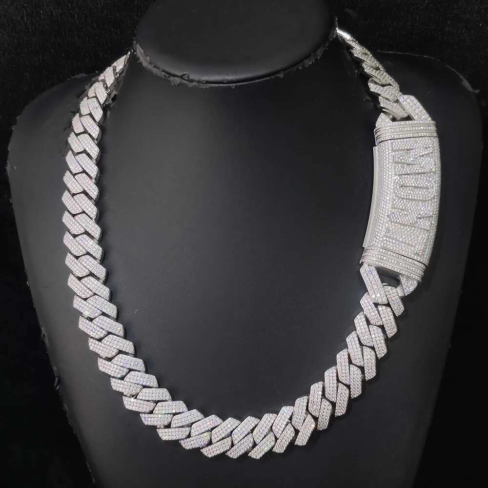 S925 Sterling Silver Vvs Moissanite Cuban Necklace Luxury Customized Iced Out Letter Clasp 20mm Width Mens link Chain