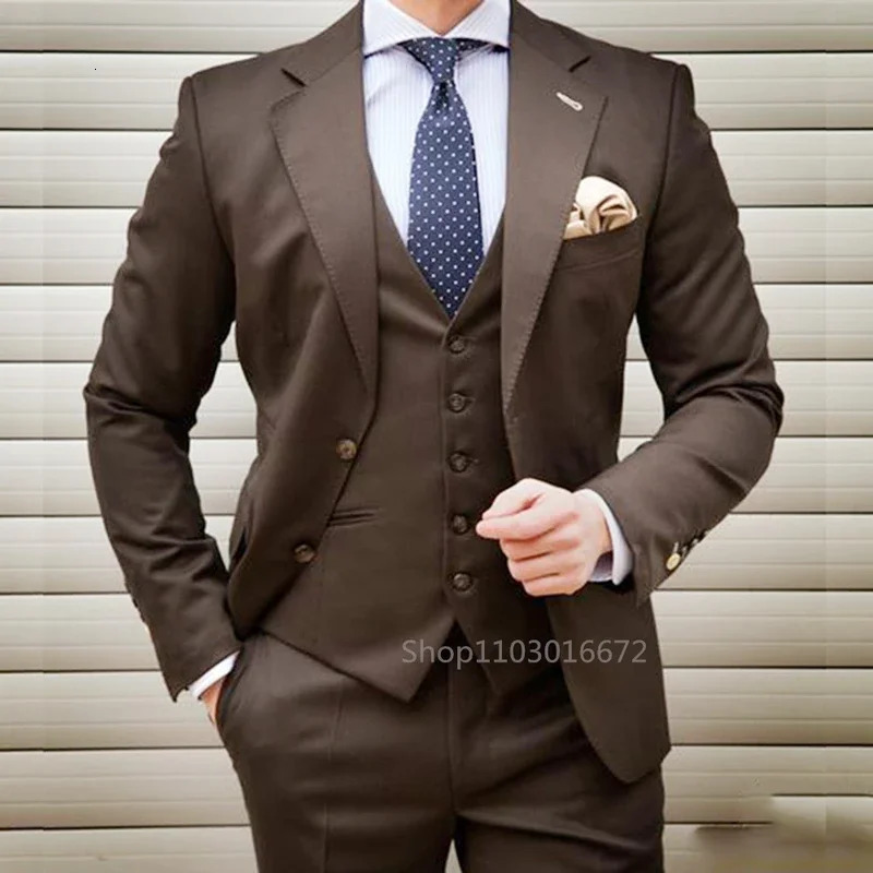 Coffee 3piece Weddi mens ultrathin slim fit evening dress with notch lapel for business formal party jacket vest pants clothing 250326
