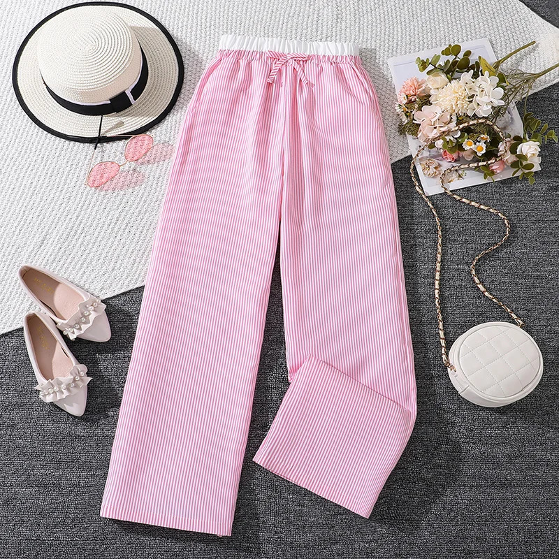 Girls pants childrens loose casual striped white edge n 2024 Spring and Summer fashion candy color 812 years old 250325