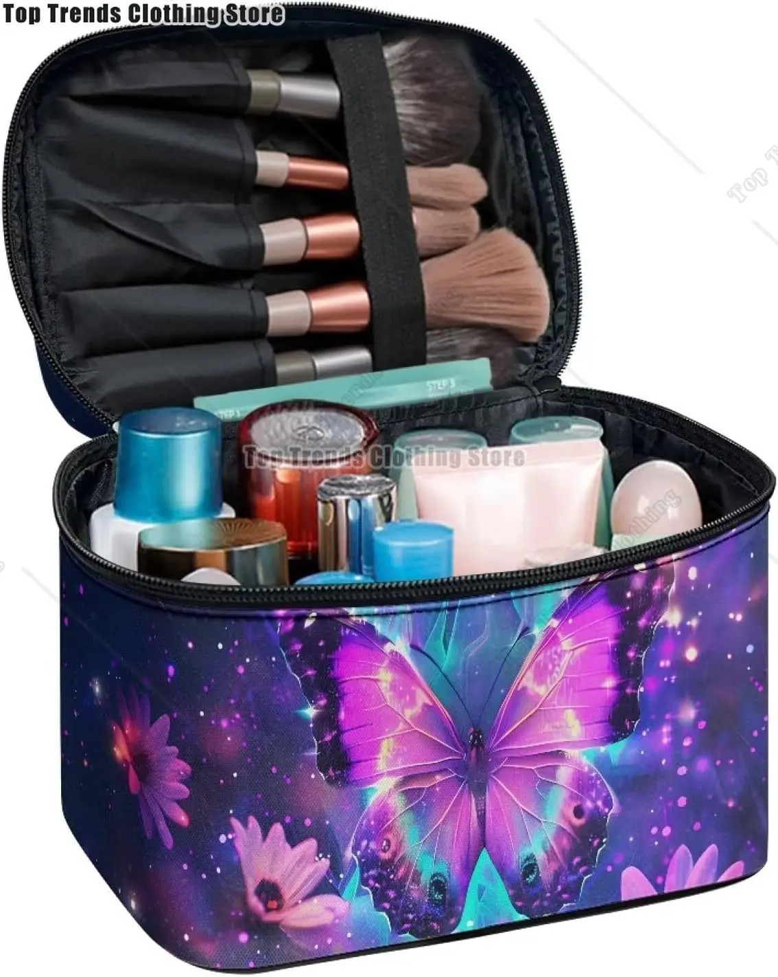 Fashion Purple Butterfly Flower Makeup Bag Womens 250326