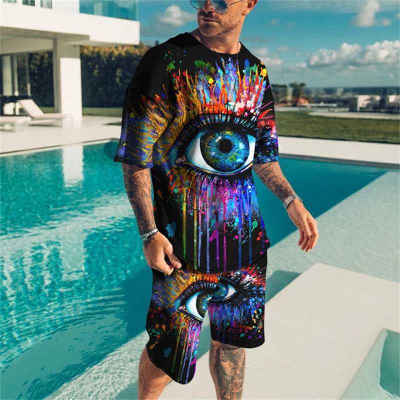 Fashion mens 3D printing eye shadow pattern mens top Y2K style summer casual breathable fresh sportswearXJ250326