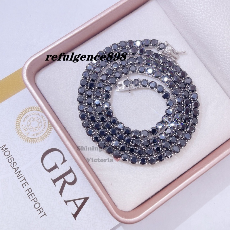Sterling Silver White Gold Plating GRA 3mm 4mm VVS Black Moissanite Jewelry