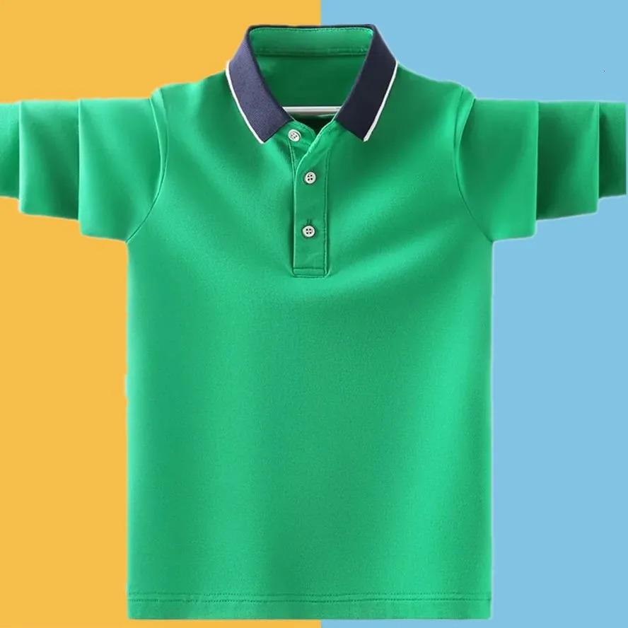 Kids School Uniform Polo Shirt Spring Autumn Childrens Casual Turn Collar Long Sleeve Tops For Teenager Boys 4-15 Years Clothes 250326