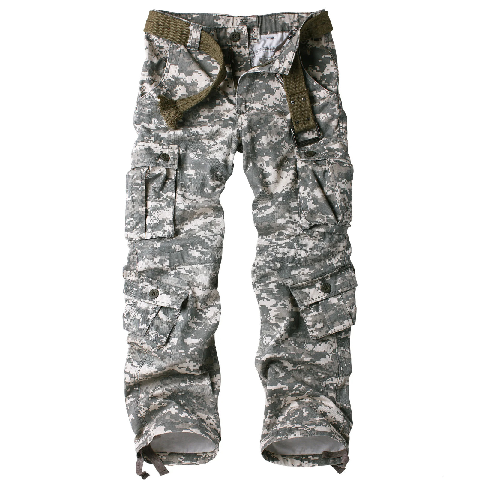 Mens casual cargo pants camouflage combat work with 8 pockets without belt 250327