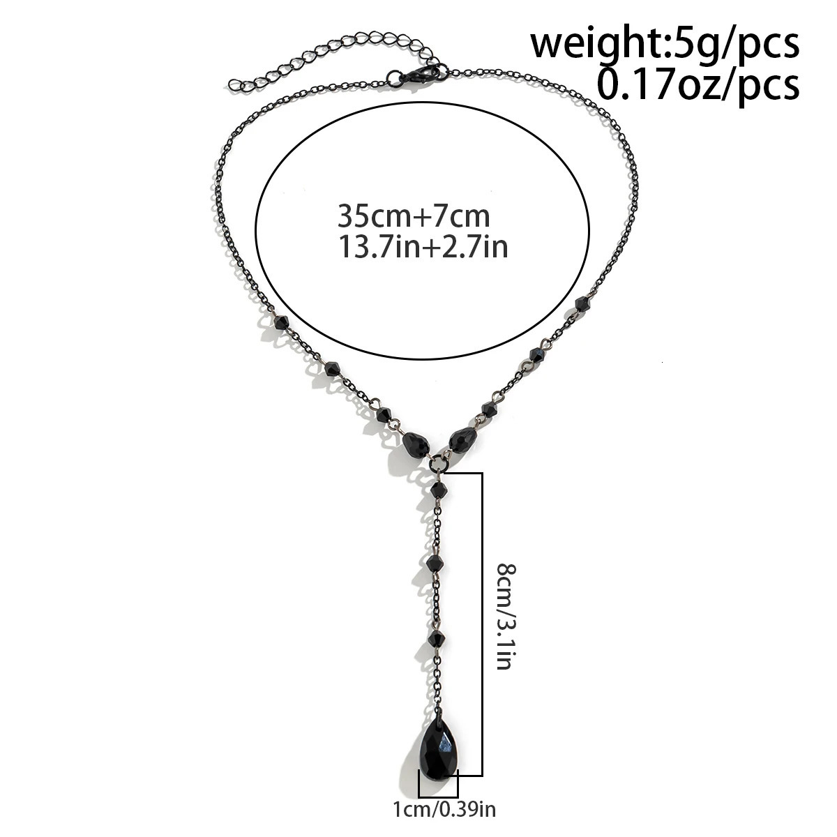 Gothic Black Water Drop Crystal Chest Chain Necklace Womens Retro Sexy Link Y2K Halloween Jewelry Accessories 250325