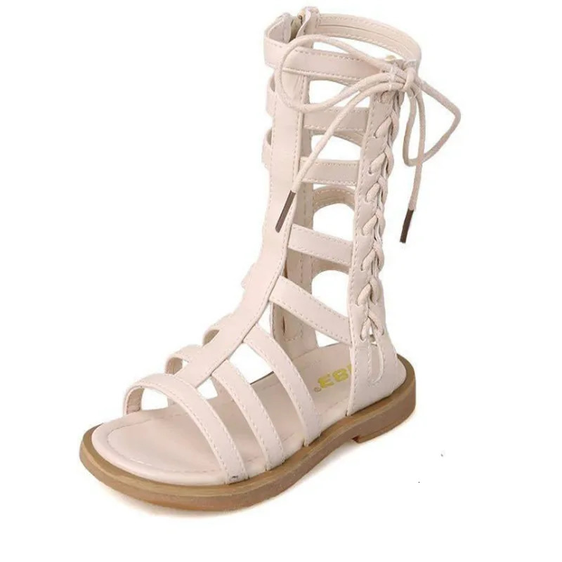 Girls Roman Sandals Summer Children High Tube Shoes Fashion Kids Girls Princess Bowknot Sandals E502 250326